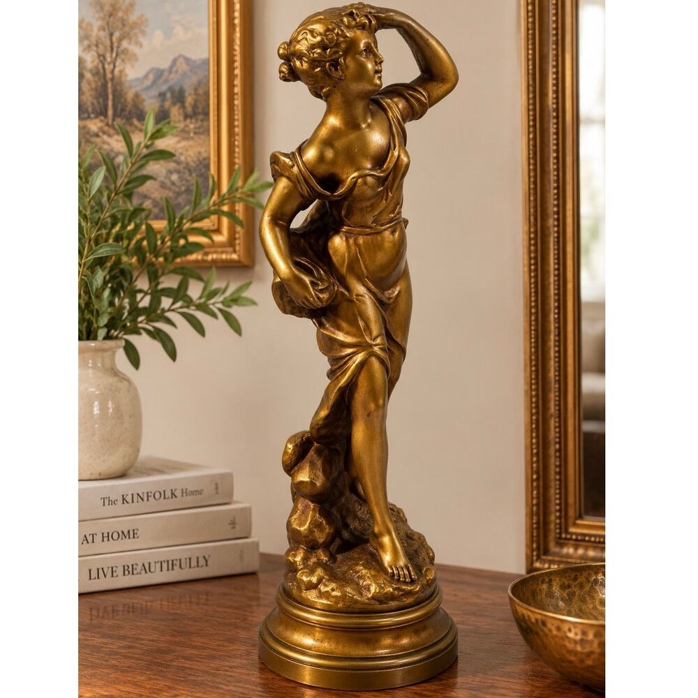 Artistic Royal Krafts Sculpture Bronze Color Art Nouveau French Female Figurine